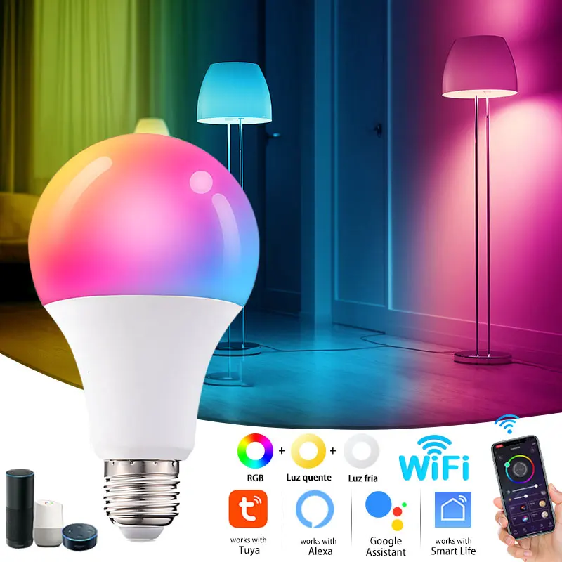 AC 220V 110V Tuya Smart WiFi LED Light Bulb E27 Alexa LED Lamp RGB Dimmable Smart Life APP Google Assisatnt Echo Voice Control