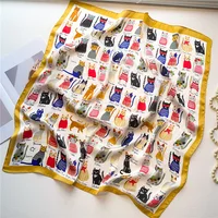 2025 Silk Shawl Print Headscarf Cat Hair Wrap Neckerchief Female Satin Square Scarf For Women Headband Foulard Hijab Bandana