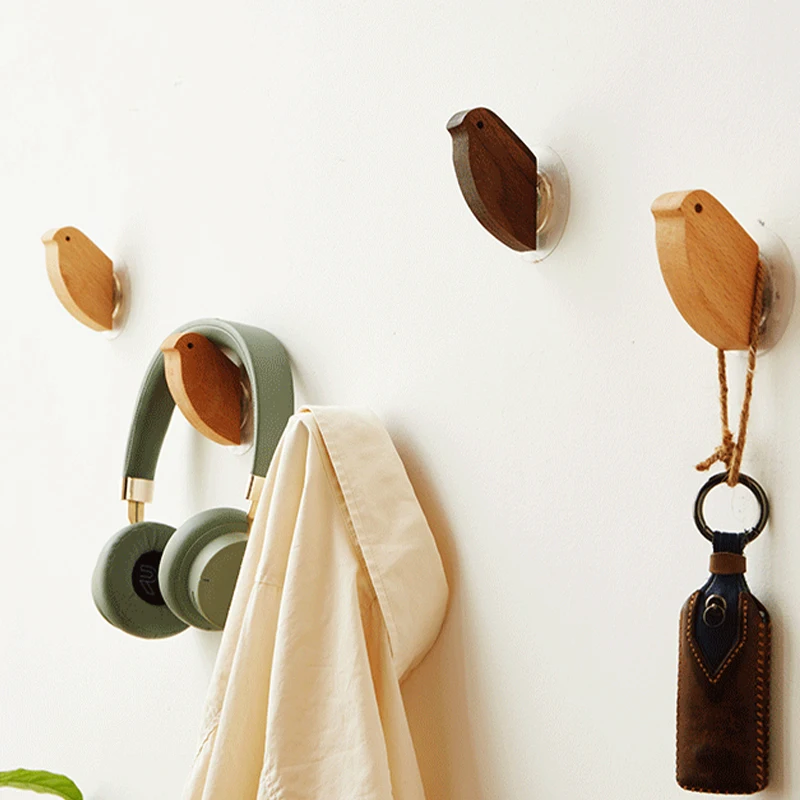 Description Picture 6 of itemNew Wood Bird Hook Walnut Hanging Hanger Bathroom Wall Hook Kitchen Door Clothes Storage Rack For Home Towel Key Decoration Hook