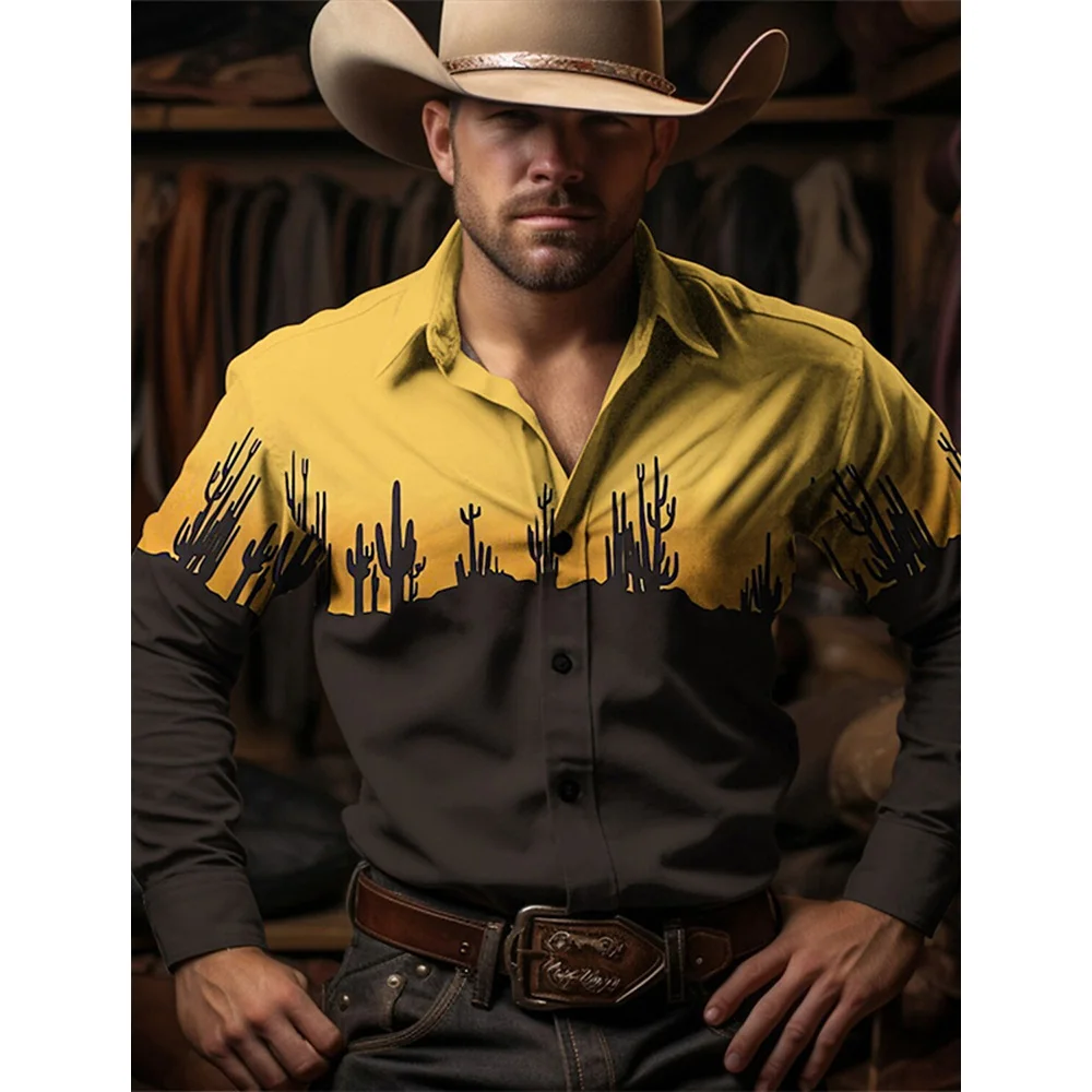 Denim Shirt Long Sleeved Shirt Men Yellowstone Western Classic Lapel Button Up Top Stylish Holiday Casual