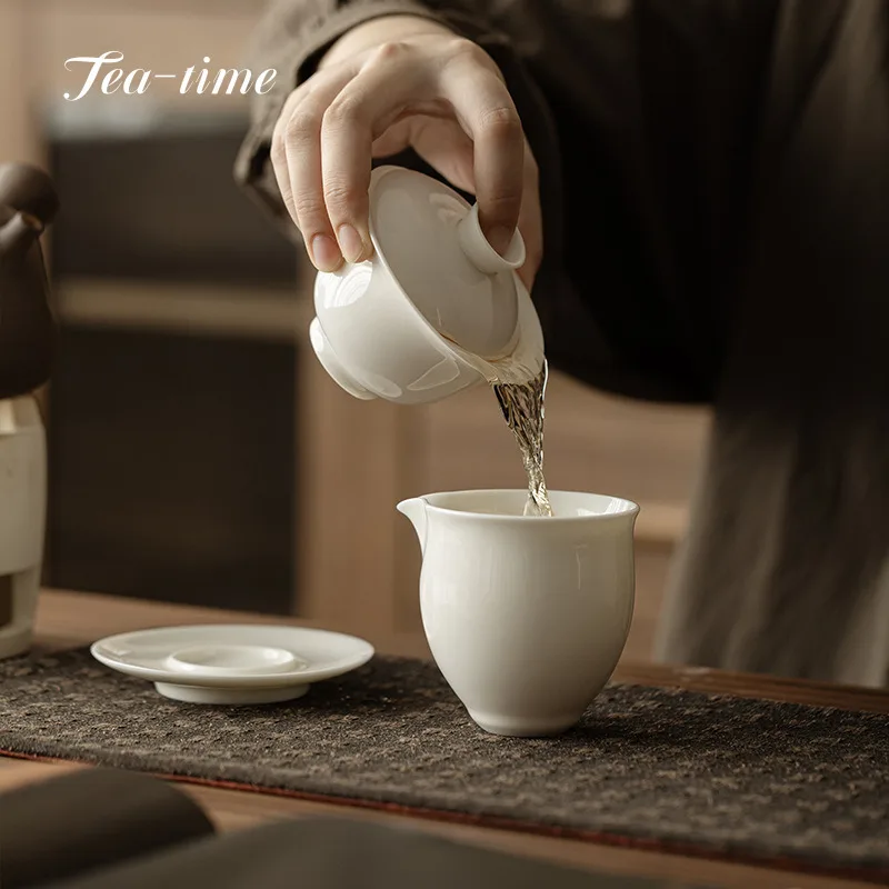 Sheep Fat Jade Gaiwan White Porcelain Sancai Large Handmade KungFu Tea Set Puer Chawan Tureen Supplies Gaiwan Bowls Tableware
