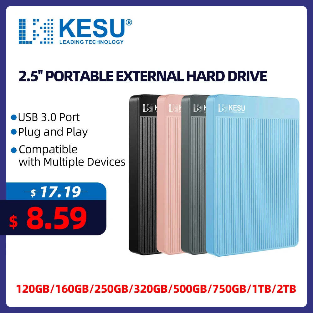 

Портативный внешний жесткий диск KESU HDD 2,5 дюйма, 1 ТБ/320 ГБ/500 Гб, USB, память, совместимая с ноутбуками и настольными ПК