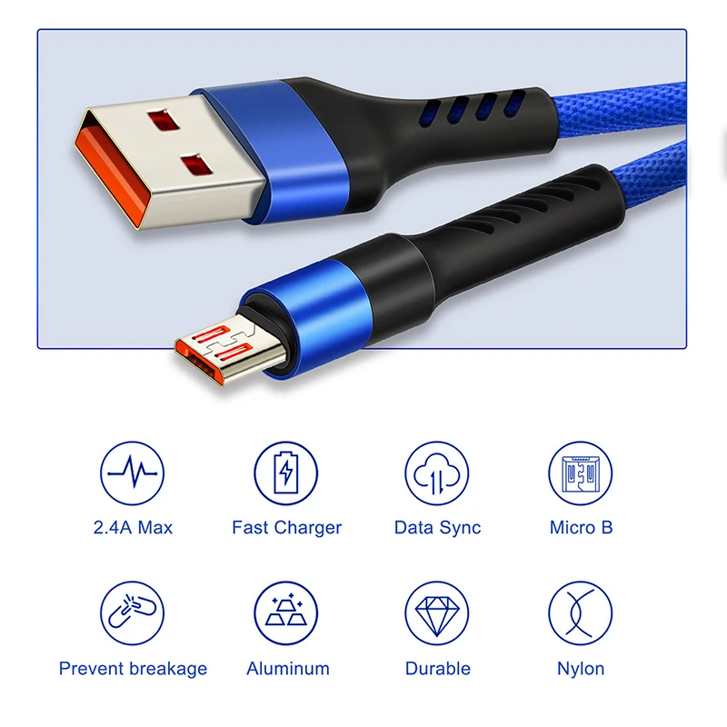 รูปสินค้า สายชาร์จ Micro USB 2.0 ชาร์จเร็ว 480 Mbps พร้อมรับประกันคุณภาพ