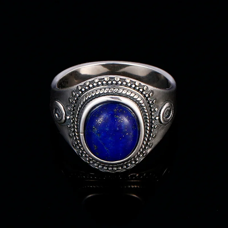 

Sterling Silver 925 Ring High Quality Natural Lapis Ring for Women Men Party Anniversary Gift Fine Jewelry Vintage Ring