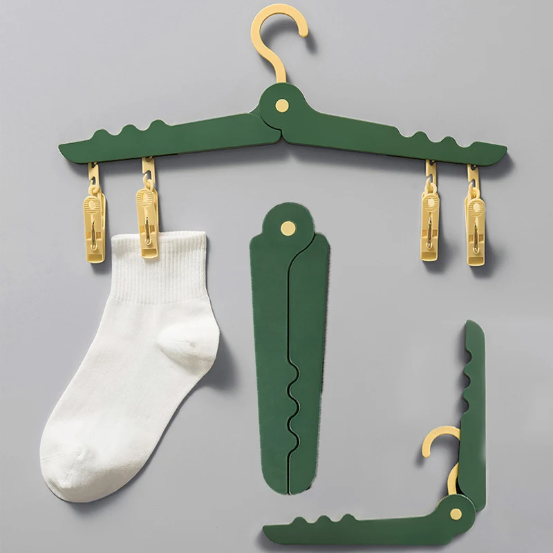 

Portable Folding Clothes Hangers Outdoor Travel Clothes Drying Rack Save Space Foldable Mini Hanger with Underwear Socks Clips
