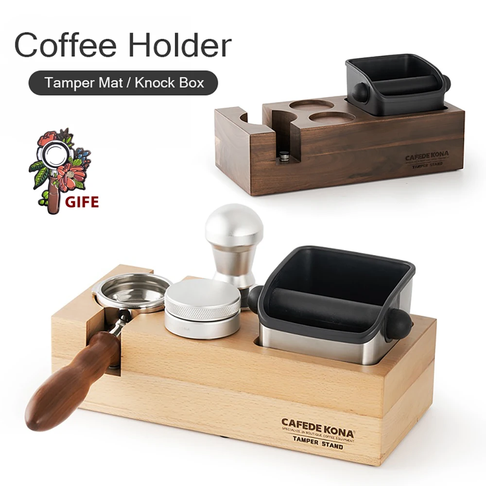515358mmWoodCoffeeFilterTamperHolderCoffeeKnockBoxEspresso