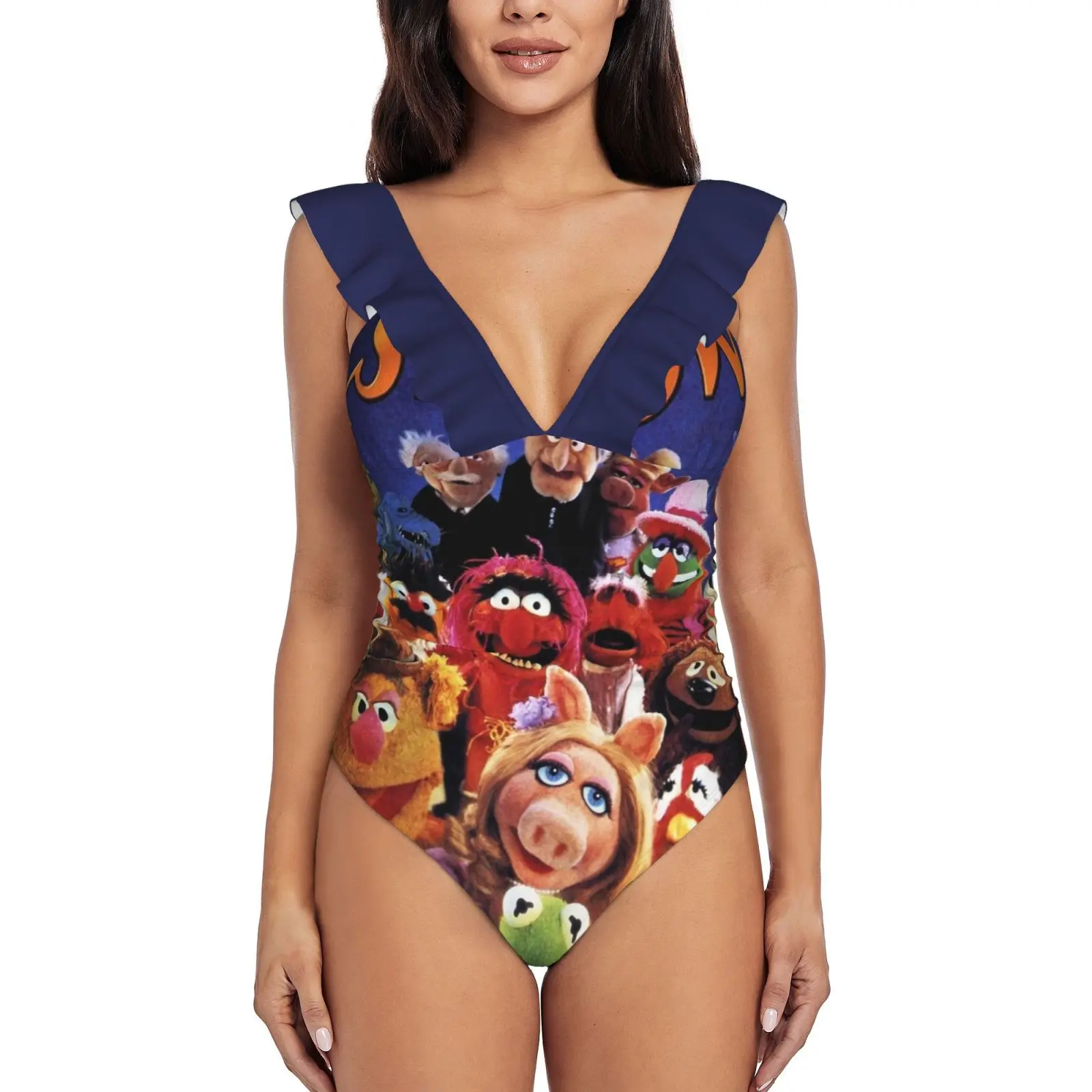 The Show-Vintage Cast Retro Tv Costume Intero Donna Ruffle Costumi Da Bagno New Girl Beach Swimwear Show S Miss Piggy Fozzy
