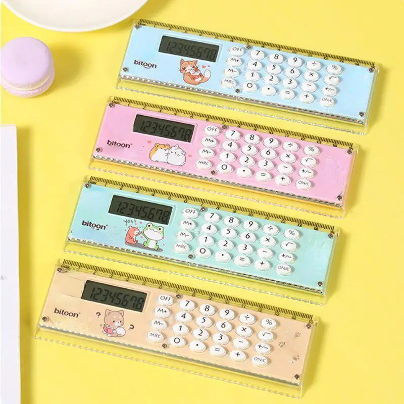 1Pc 미니 다기능 포켓 계산기 8비트 배터리 학습용 자 각도자