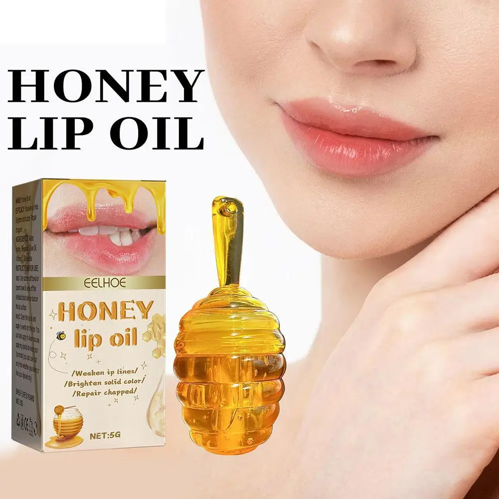 Honey Peach Flavored Lip Oil Lovely Honey Pot Lip Balm Long Lasting Moisturizing Clear Liquid Lipstick LipGloss Makeup Cosmetics