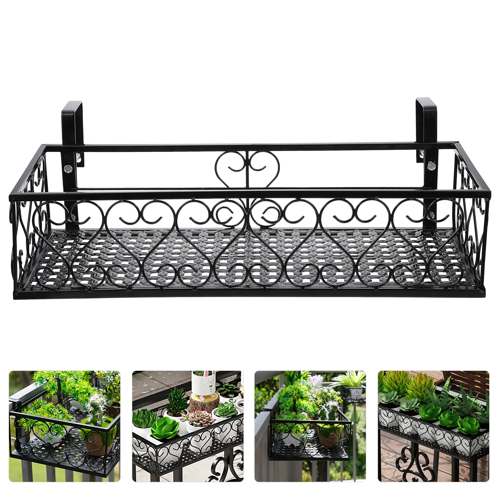 

Balcony Railing Flowerpot Hanging Rack Guardrail Flower Stand Planting Shelf Planter Fence Iron Rail Baskets Organizer Outdoor