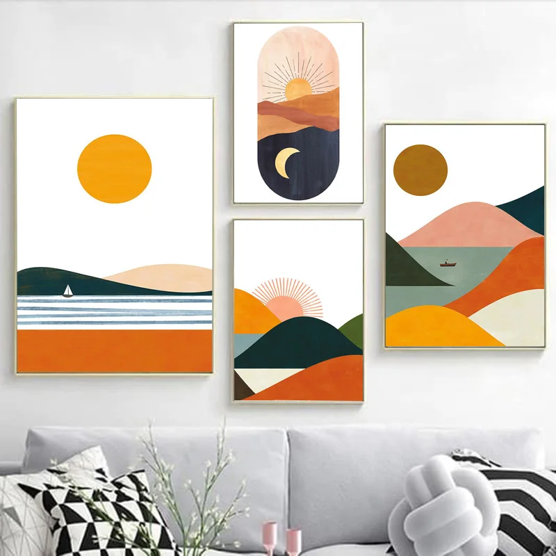 

Minimalist Bohemian Day and Night Decorative Paintings Decorative Prints Wall Painting Home Decor Aesthetic Room Decoration Art