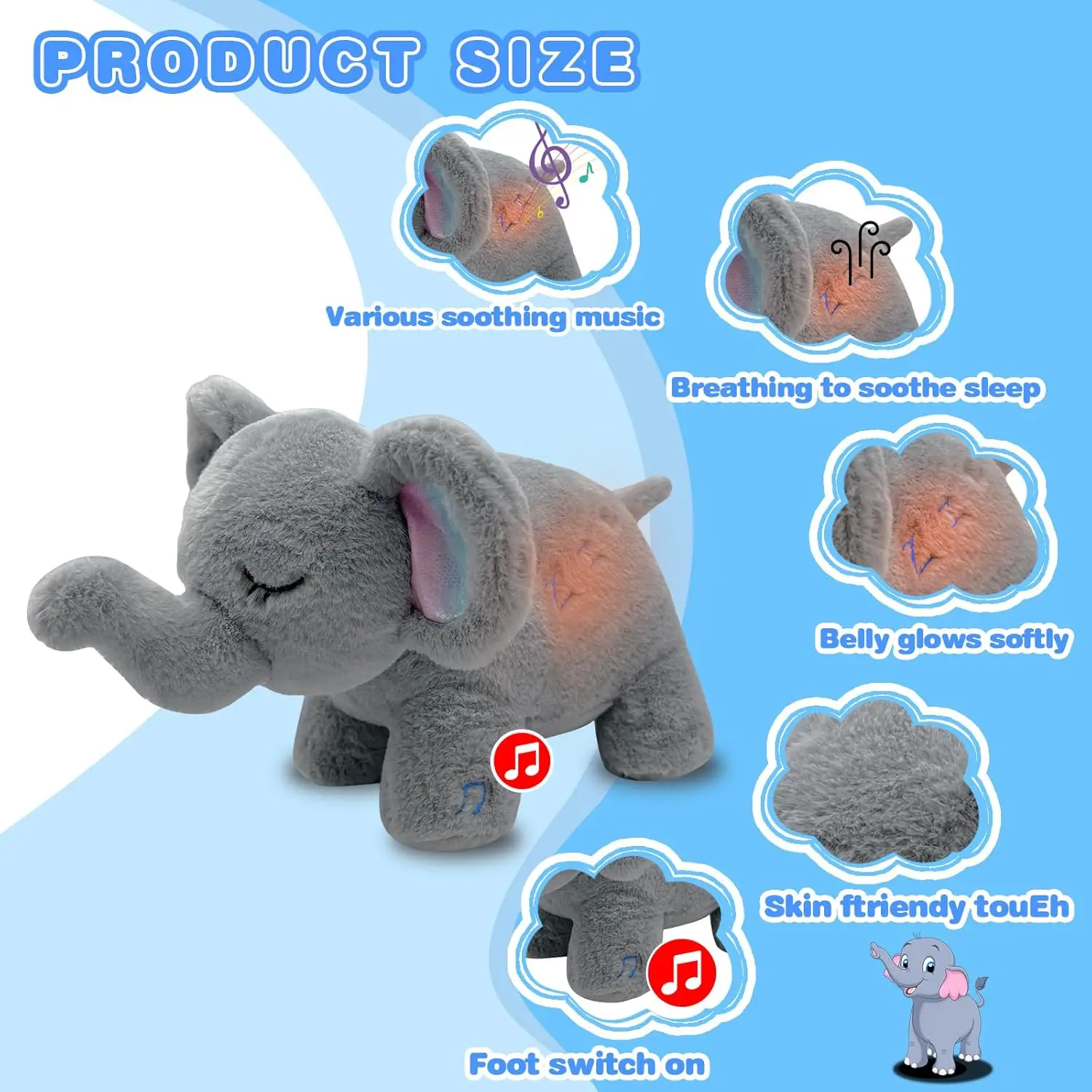 Breathing Elephant Plush Doll Stuffed Toy Baby Breathing Sleeping Companion Music and Light Doll Sensory Stuffed Toy Kids Gift