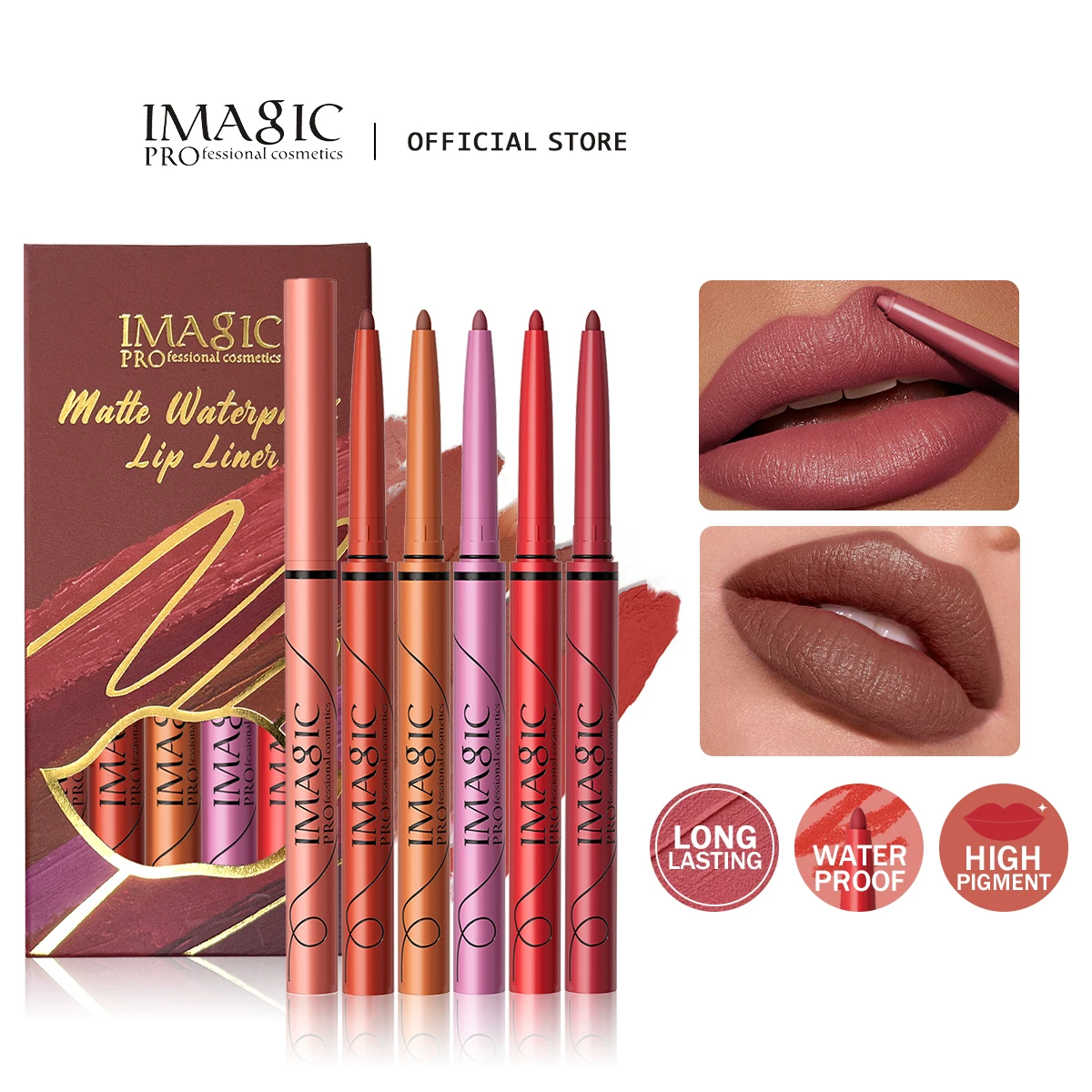 Lipliner-Stift-Set, 6 Farben/Set, Formgebung, Konturierung, schwerelos, präziser Liner mit verblendbarer Textur, mattes, weiches Lippenstift-Make-up_voghion.com
