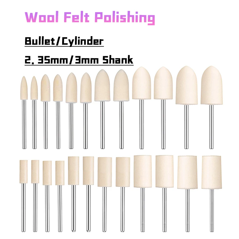 5 ~ 50 Stücke 3mm/4mm/5mm/6mm/8mm/10mm/12mm Wollfilz montiert Polieren Polierscheibe 2,35/3mm Schaft für Dremel Pro Drehwerkzeug