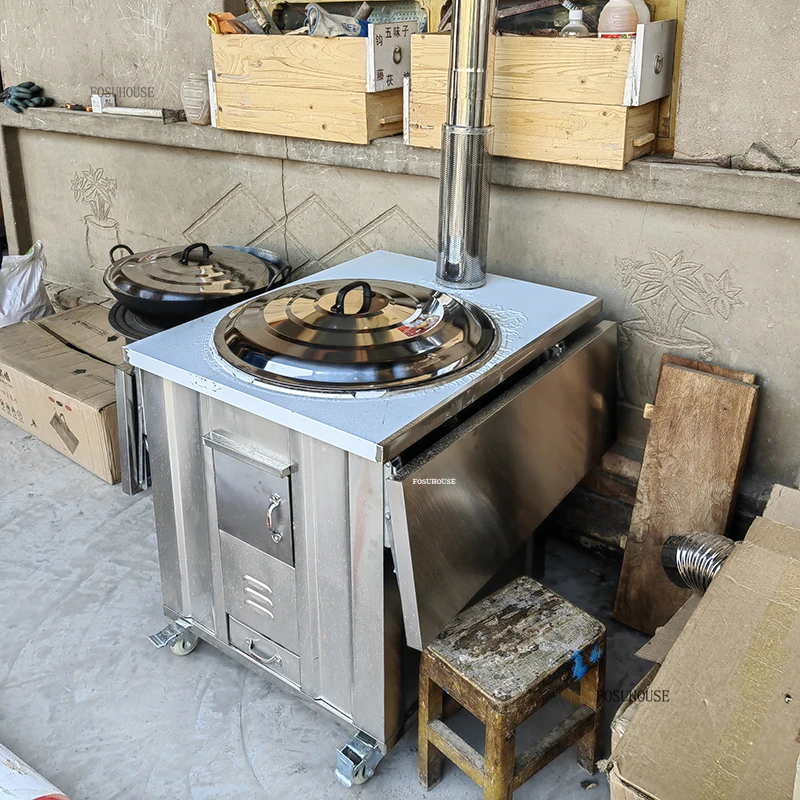 เตาเผาไม้ไร้ควันสำหรับครัวเรือนชนบท ใช้ได้ทั้งภายในและภายนอกอาคาร เตาผิงไม้สแตนเลส 1