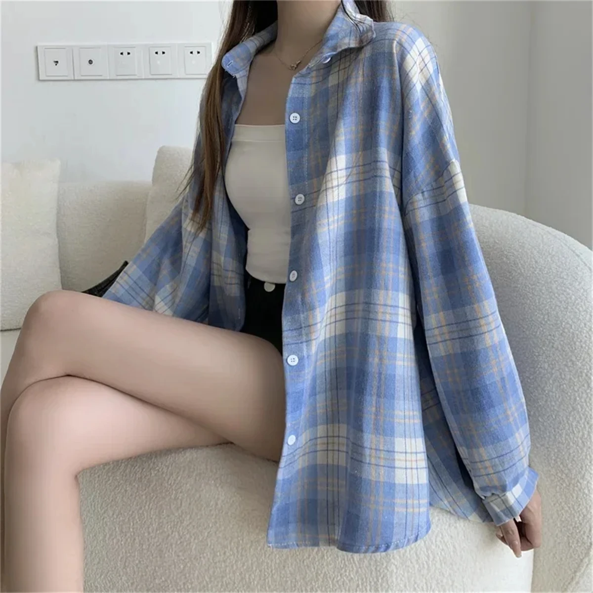 Korean Plaid Blouse Image 10