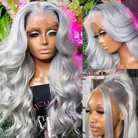 Perruque Lace Front Wig Body Wave Brésilienne Naturelle, Cheveux Humains, Couleur Gris Argent, 13x4, Pre-Plucked, Transparent HD, pour Femme 2