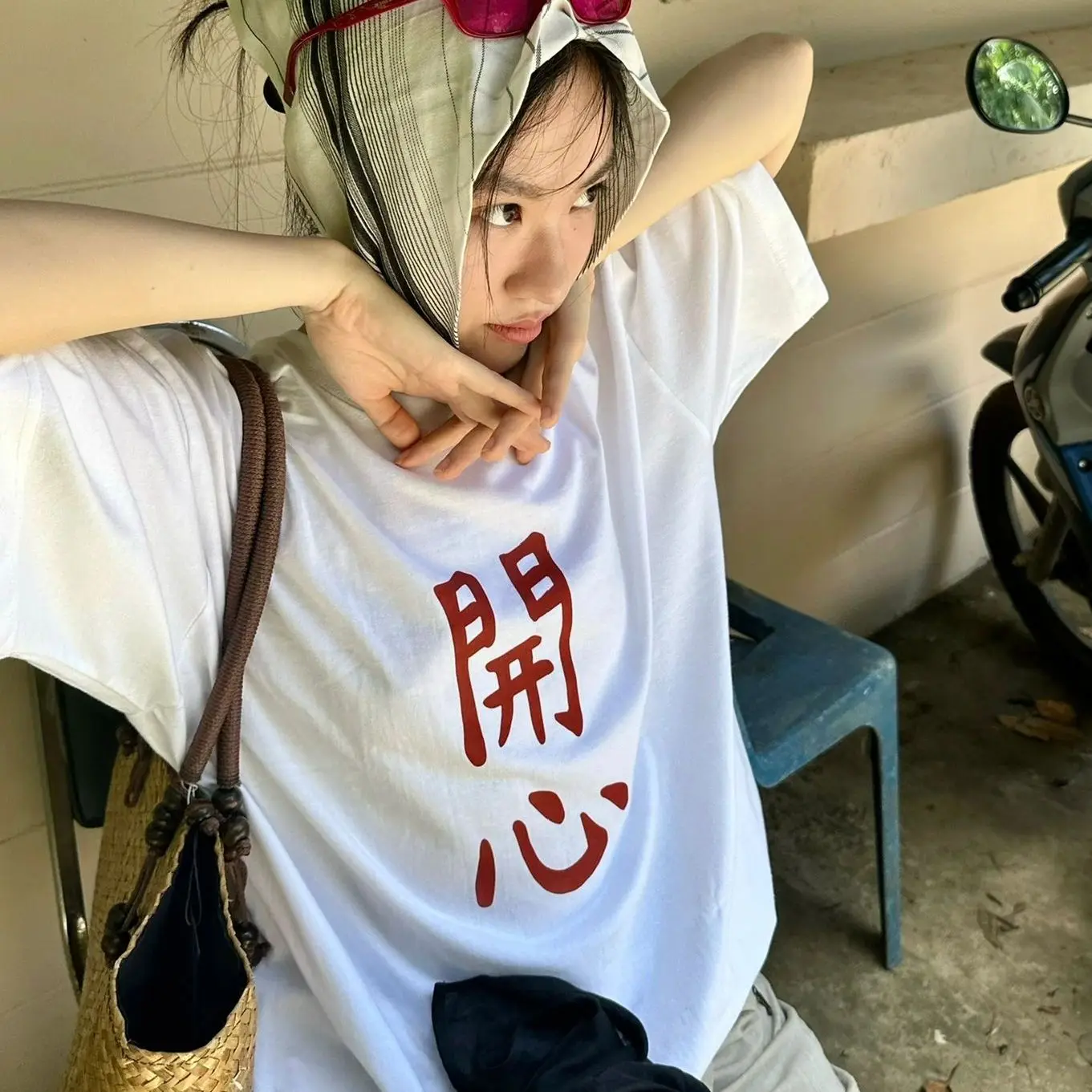 

American cotton retro happy printed short sleeved T shirt trendy Korean niche y2k loose simple personality half sleeved top