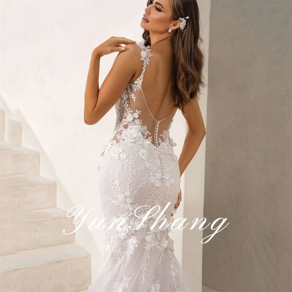 Yunshang Luxury Mermaid Wedding Dress 2024 Lace Open Back Sweetheart Spaghetti Straps Bridal Gown Court Train Vestidos De Novia