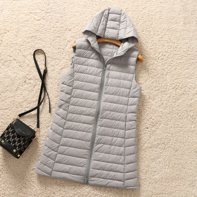 

SEDUTMO Ultra Light Thin Duck Down Vest Women Long hooded Jackets Winter Slim Casual Waistcoat Autumn Basic Parkas ED2084