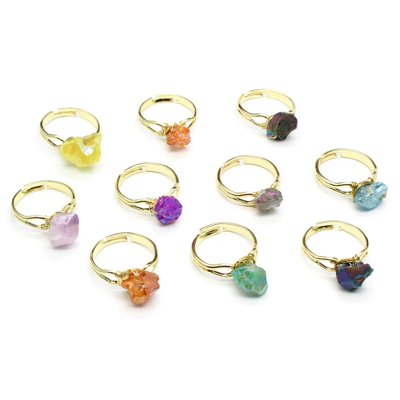 

15pcs Irregular Raw Stone Adjustable Rings Natural Amethyst Ring Women Finger Rings Jewelry Gift