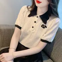 Short Sleeve Women's Polo Kawaii Summer Outfit T-shirts Contrast Color Aesthetic Korean Clothing Pulovers Trend 2025 Female Tee - Image 2