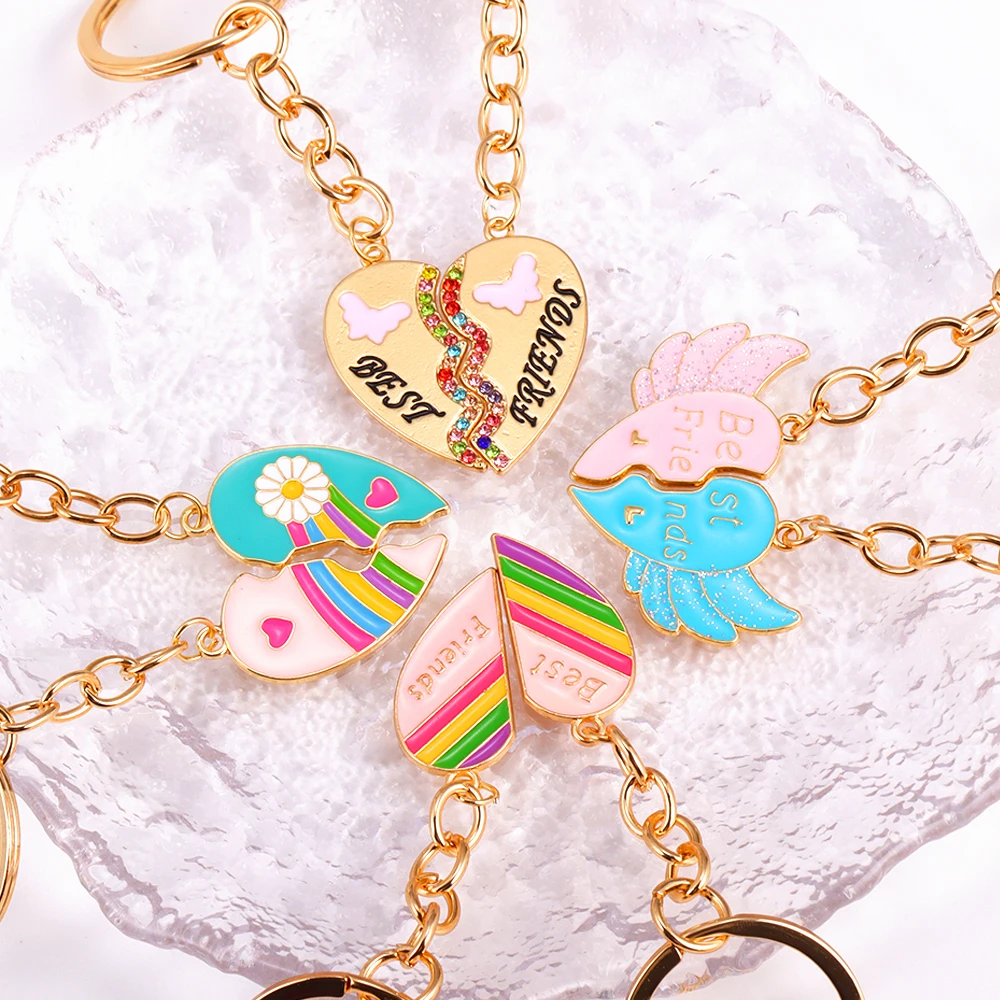 Rainbow Love Dolphin Angel Wings Shining Rhinestone Butterfly Best Friend Ciondolo Per Coppia Bag Car Holder Airpods Box Jewelry