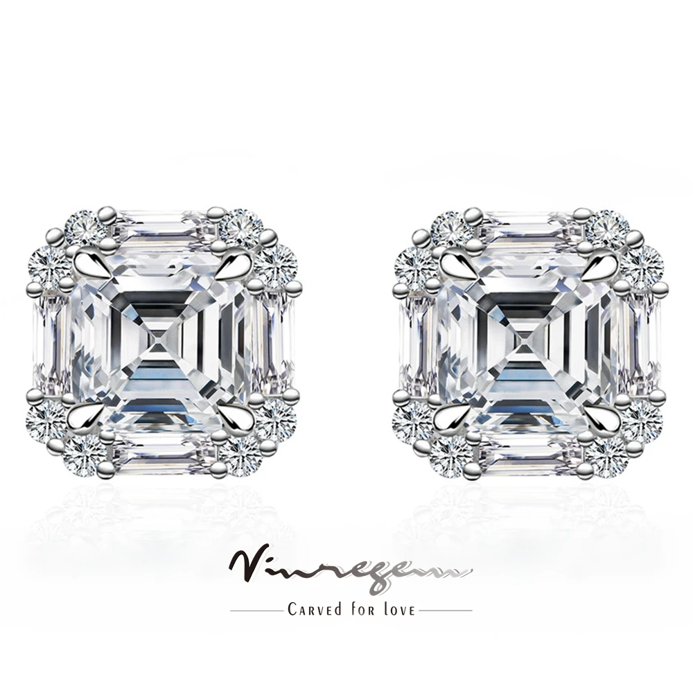 

Vinregem GRA 3EX VVS D Color Asscher Cut 6*6MM Real Moissanite Diamond Gems Studs Earrings for Women 925 Sterling Silver Jewelry