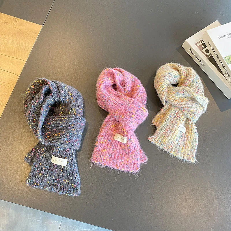 Children's western style rainbow dot knitted bib scarf autumn and winter warm windproof men's and women's wool small scarf