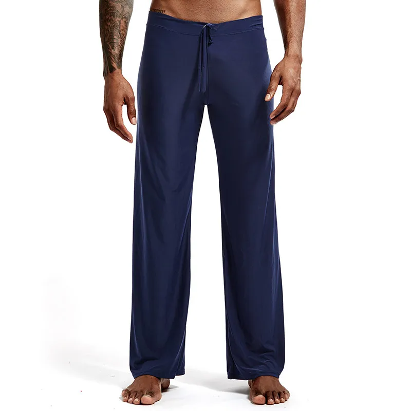 Heavywood Mens Pajama Pants Casual Sleep Bottoms Smooth Loose Yoga Sweatpants Man Casual Pants Drawstring Wide Leg Thin Trousers