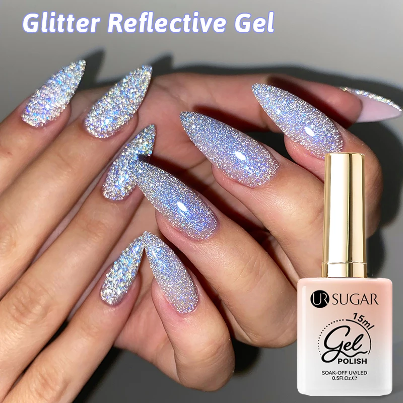 UR SUGAR 15ml Blue Reflective Glitter Gel Nail Polish Champagne Sparkling Sequin Semi-permanent Varnishes Soak Off Nail Art Deco