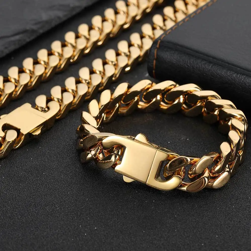 

SDA 10,12,14mm Curb Cuban Necklaces For Men Women Basic Punk Stainless Steel Black Gold Color Link Chain Chokers Wholsale