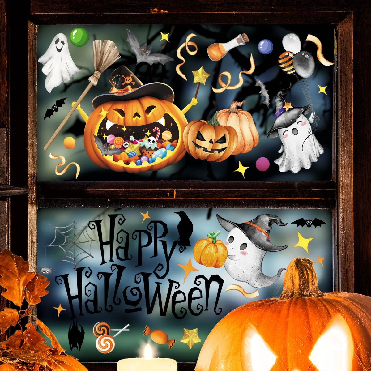 Wall Stickers Window Stickers Halloween English Pumpkin Ghost Bat Static Glass Stickers Window Stickers Wall