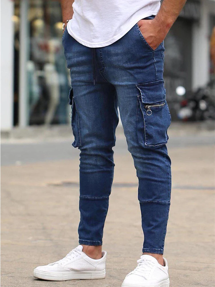 Pantalones vaqueros elásticos ajustados para hombre, pantalones Cargo con  múltiples bolsillos, moda informal, trabajo de calle, Hip Hop, nuevo -  AliExpress