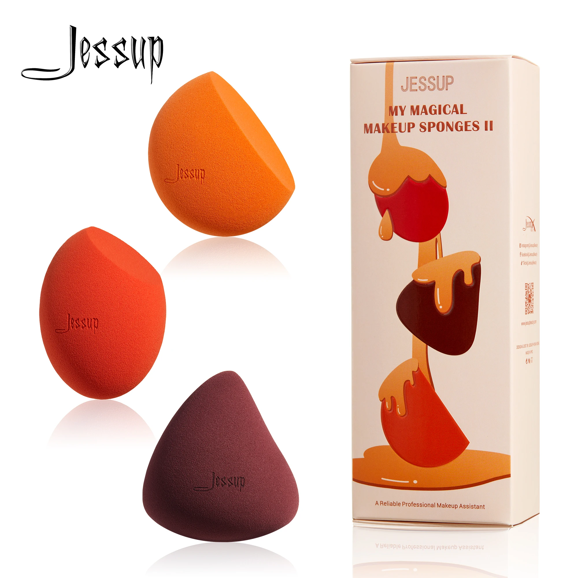 Jessup Makeup Sponges Set, 3pcs Make up Sponges Beauty Foundation Sponge Makeup Blender Wet&Dry Concealer Sponge, SP013