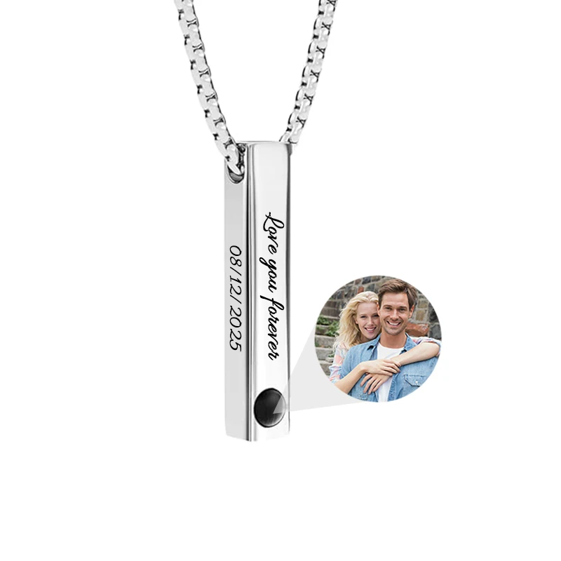 Collana Personalizzata Con Foto A Proiezione, Incisione Ti Amo In 100 Lingue, Gioiello Regalo Per Coppie - 2
