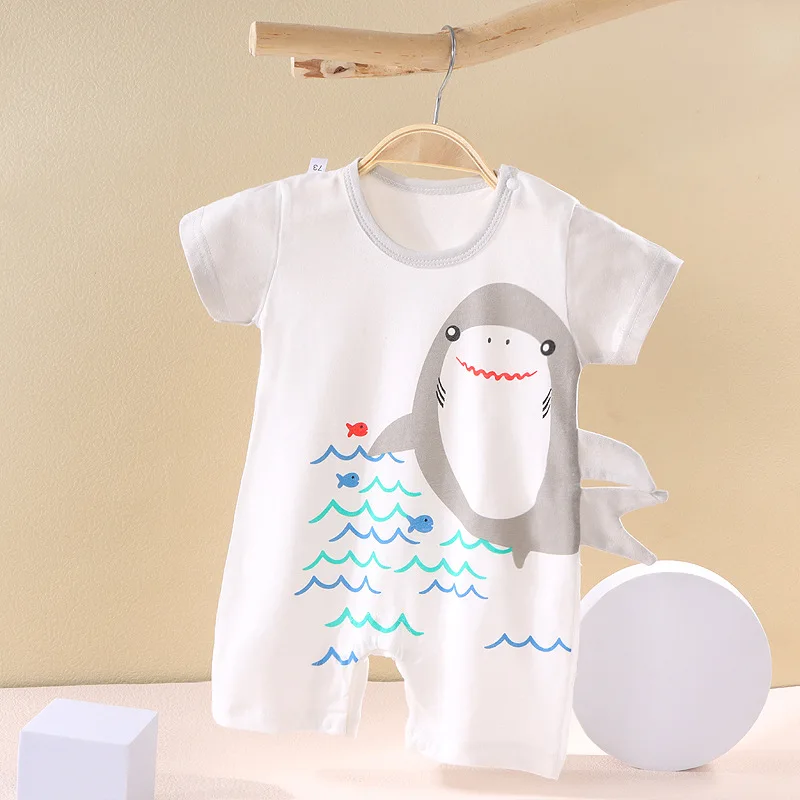 Summer New Style Baby Bodysuit Cartoon Print Pure Cotton Soft Skin Round Neck Pullover Short Sleeve Boys And Girls Cute Rompers