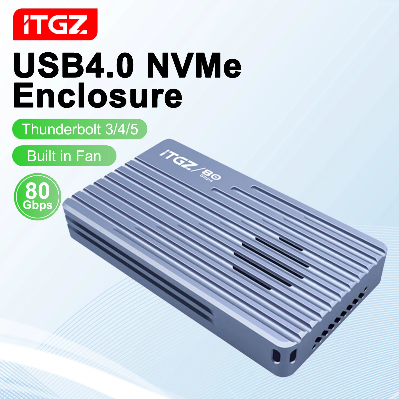 ITGZ 80Gbps Thunderbolt 5 M.2 NVMe SSD Enclosure with Fan Cooling JHL9480 Chip for Thunderbolt 5/4/3 M.2 NVMe SSD For Mac/PC