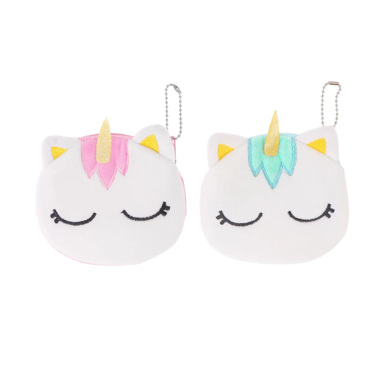 2Pcs 유니콘 지퍼 변경 파우치 어린이를위한 소프트 미니 동전 지갑 학생 작은 개인 물품 열쇠 여행 필수품