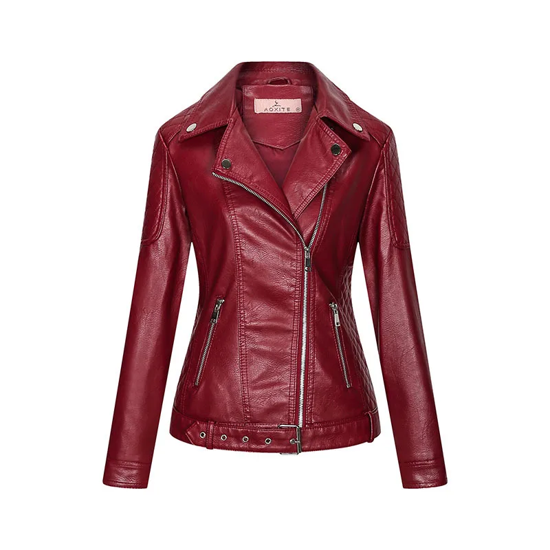 

Faux Leather Jacket Women 2023 Spring Autumn Moto Biker Zipper Jacket Ladies Red Black Coat Blue Yellow Chaqueta Cuero Mujer New