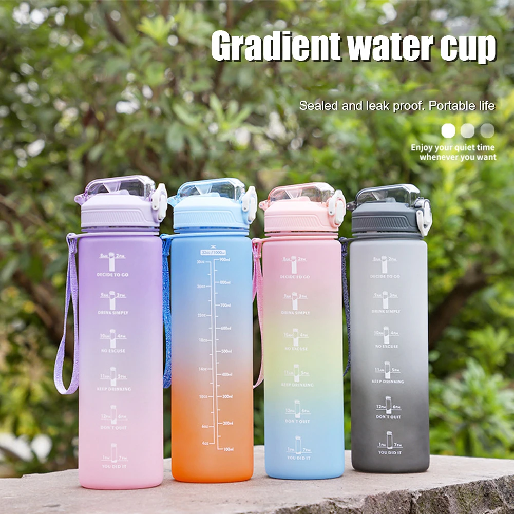 1L Portable Water Bottle Water Cups Motivational Sports bottle with Time Maker Leak-proof Cup for Outdoor Sport Fitness