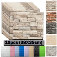 10pcs Self Adhesive Decor 3D Foam Wall Stickers Pane Room Waterproof peel and stick Brick Wallpaper for Interior Decoration 1