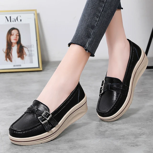 Mocasines ortopédicos con plataforma para mujer, zapatos planos de cuero cómodos, informales, sin cordones, 42, para primavera y novedad de 2022|Zapatos de mujer| - AliExpress