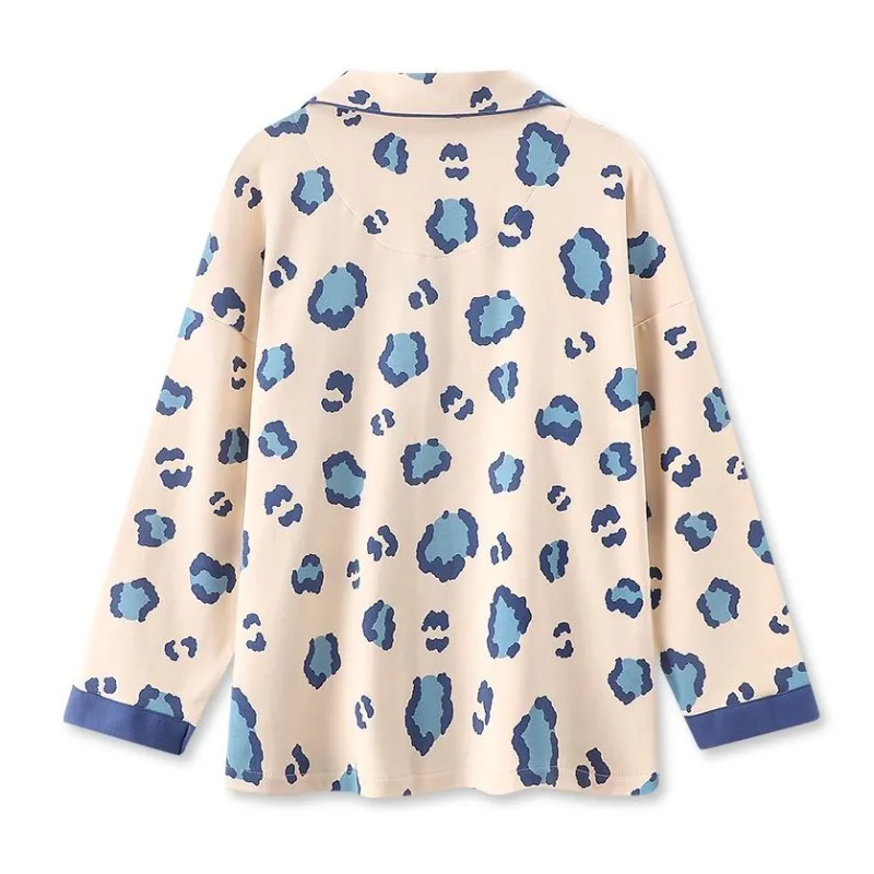 2024 New Fahion Girls Leopard Print Cotton Pajamas Set Women's Spring Autumn Long Sleeve Pijamas Student Dorm Loungewear Outfit