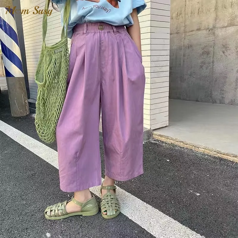Fashion Baby Girl Boy Cotton Linen Pant Wide Leg Toddler Teens Child Trousers High Waist Kid Loose Pant Thin Baby Clothes 3-14Y