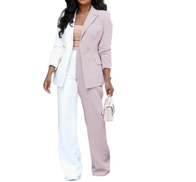 

Temperament Commuting 2023 Autumn Winter New Fashion Elegant Color Matching Casual Long Sleeves Color Blocking Women Blazer Set