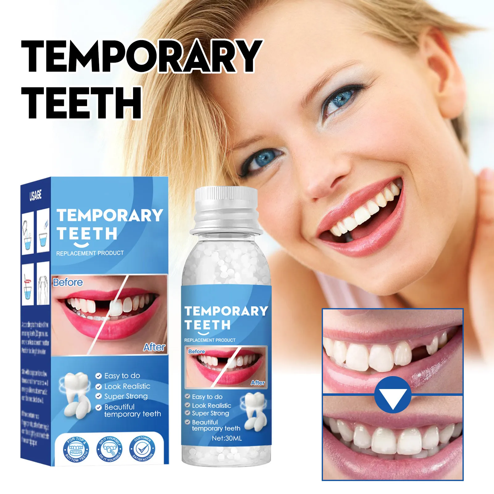Temporary tooth kit teeth and gaps false teeth solid glue denture adhesive teeth whitening tooth beauty tool 30ml