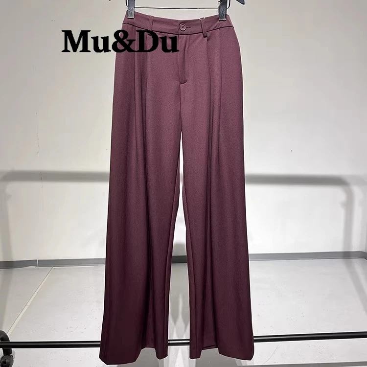 2026 Fall Winter Elegant Gray Suits Pants for Women Office Lady High Waist Wide Leg Fashion Trousers with Pockets Black Pant
