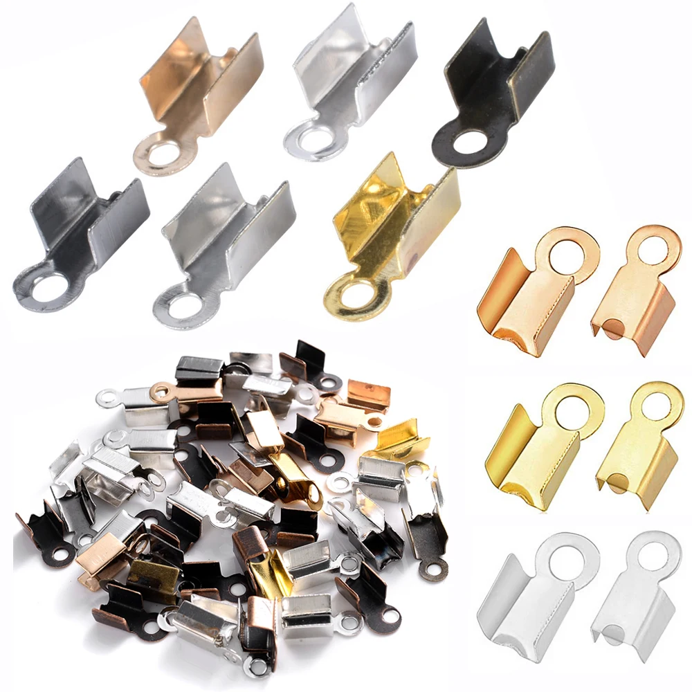 200 stücke Cove Verschlüsse Cord End Kappen Clip Falten Crimp Bead String Band Leder Clip Spitze Anschlüsse für DIY Schmuck machen Liefert
