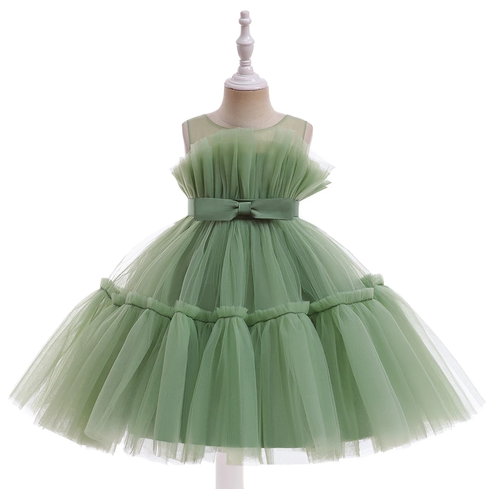 open lace back dress Champagne Ball Gown Floor-Length Flower Girl Dress with Sequins and Bow | Champagne / 11-12 Years (160cm) main image 1